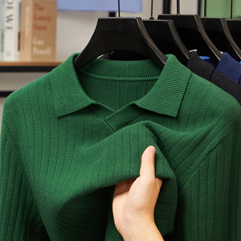 

2025 Autumn/Winter New Cotton Striped Knitted Sweater for Men Business Leisure Skin Friendly Comfortable Collar Sweater for Men