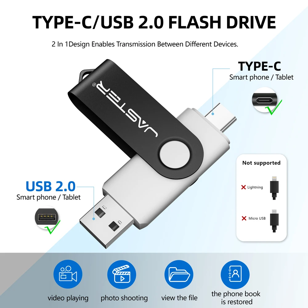 JASTER TYPE-C Regalo aziendale Chiavetta USB Memory Stick in metallo da 128 GB Chiavetta USB bianca da 64 GB Capacità reale da 32 GB Pendrive da 16 GB