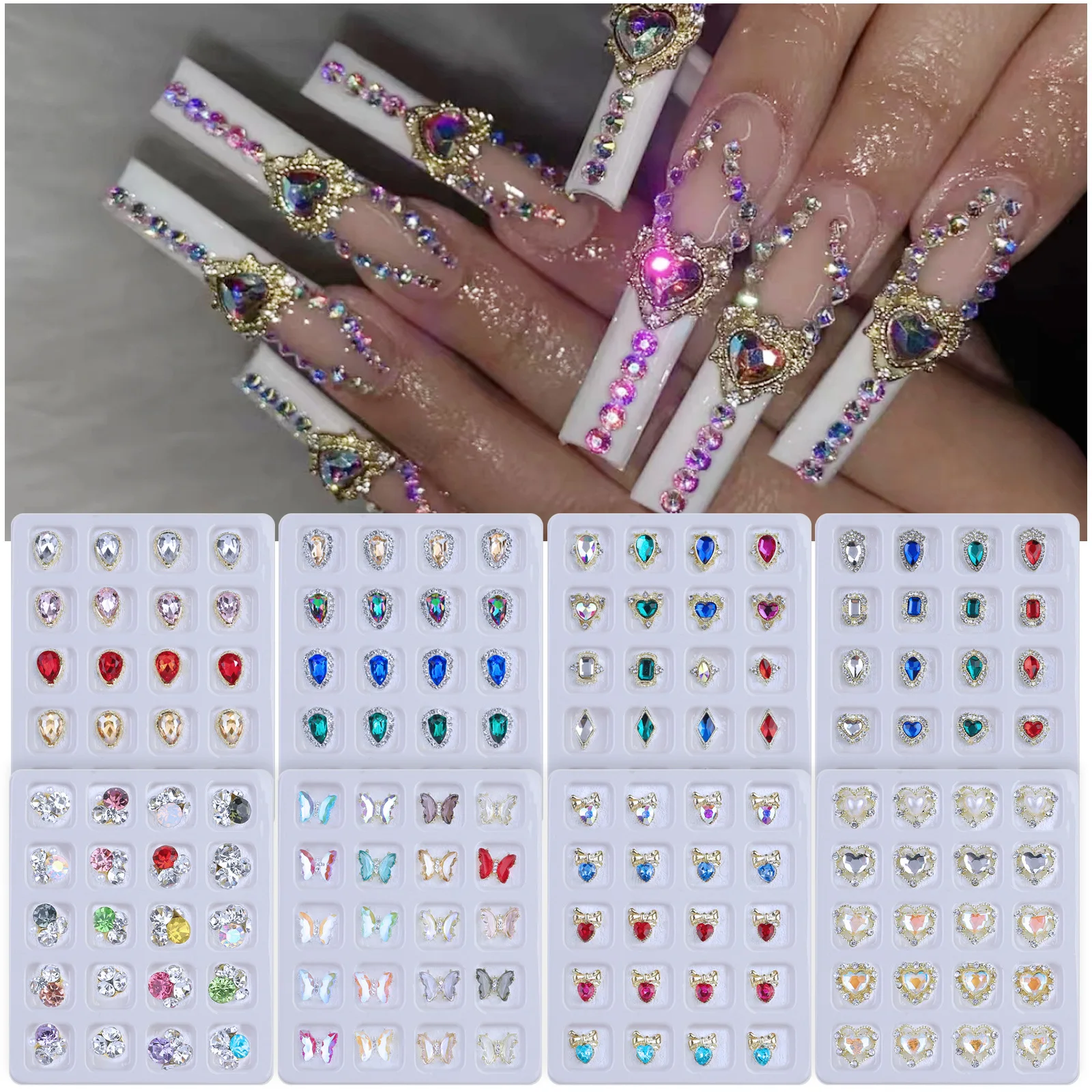 Nail Art Alloy Jewelry Love Diamond Crystal Butterfly Magic Color Shaped Diamond Rhinestones Wholesale In Stock