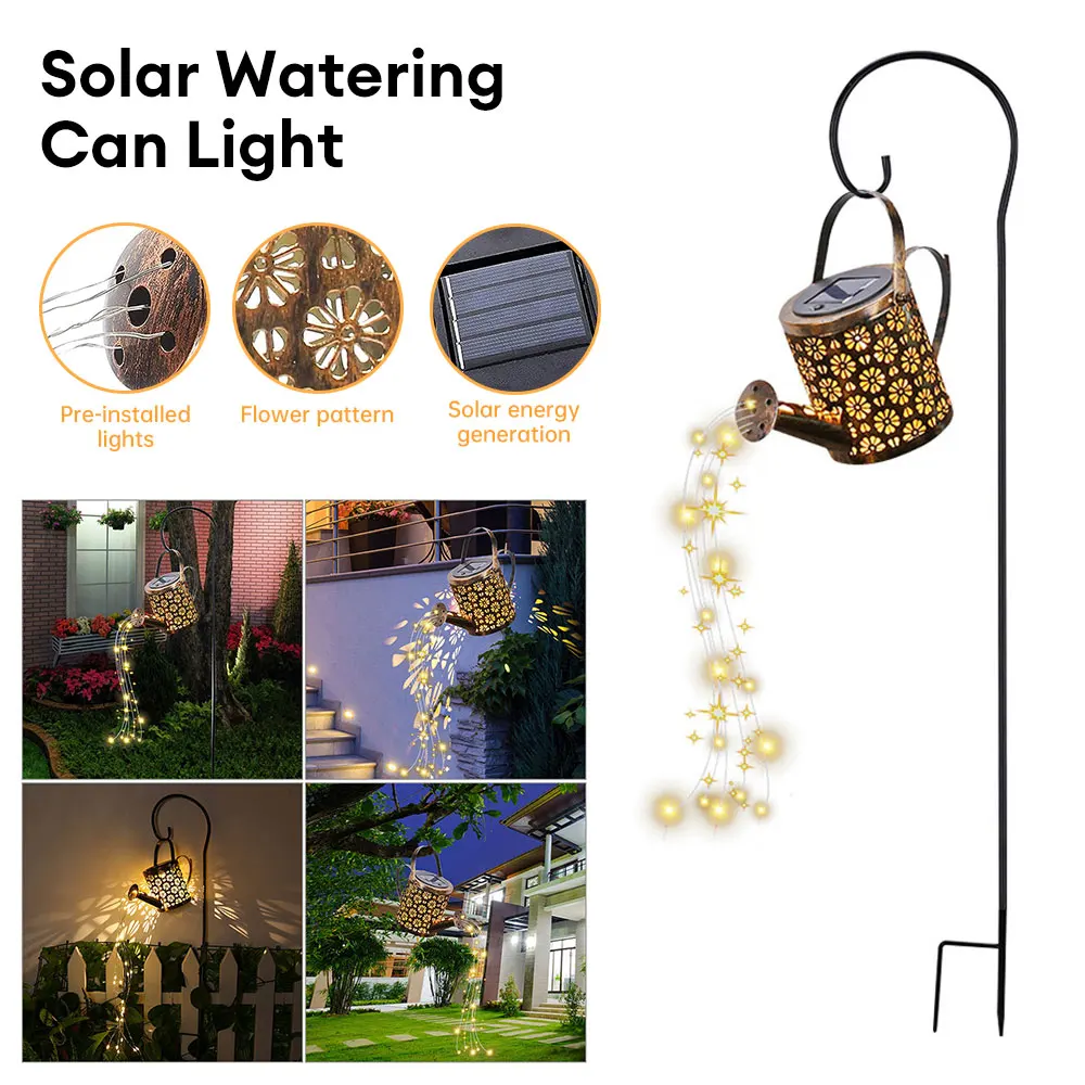 Imagem -03 - Solar Watering Can Light Retro Jardim ao ar Livre Water Can Landscape Waterproof Waterfall Hanging Lantern Lamp For Yard Lawn