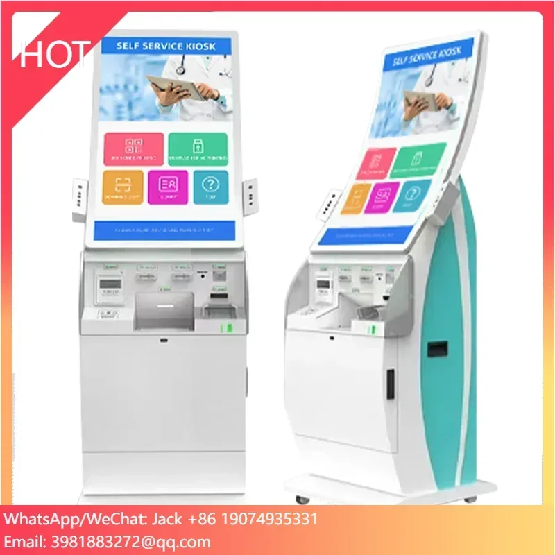 Multi Functional 55inch Curved Ticket Vending Machine Kiosk Banknote Cash Deposit Curved Screen Payment Kiosk For Bank Hospital