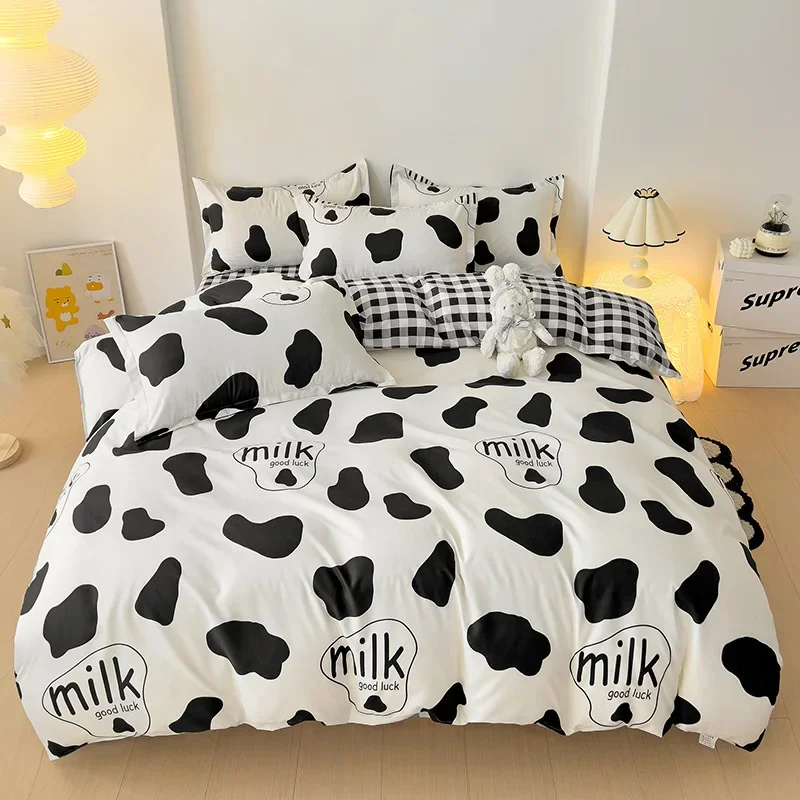 Black White Cow Print Duvet Cover 4pcs Bedding Set Reversible Quilt Cover Polyester Comforter Cover 1 Flat Sheet 2 Pillowcases