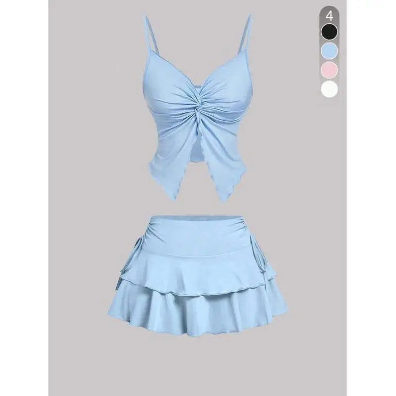 

Women's Pure Color Two-Piece Set oulder Strap Belly Baring Casual Sportswear Autumn Seven-Quarter Sve No Brand