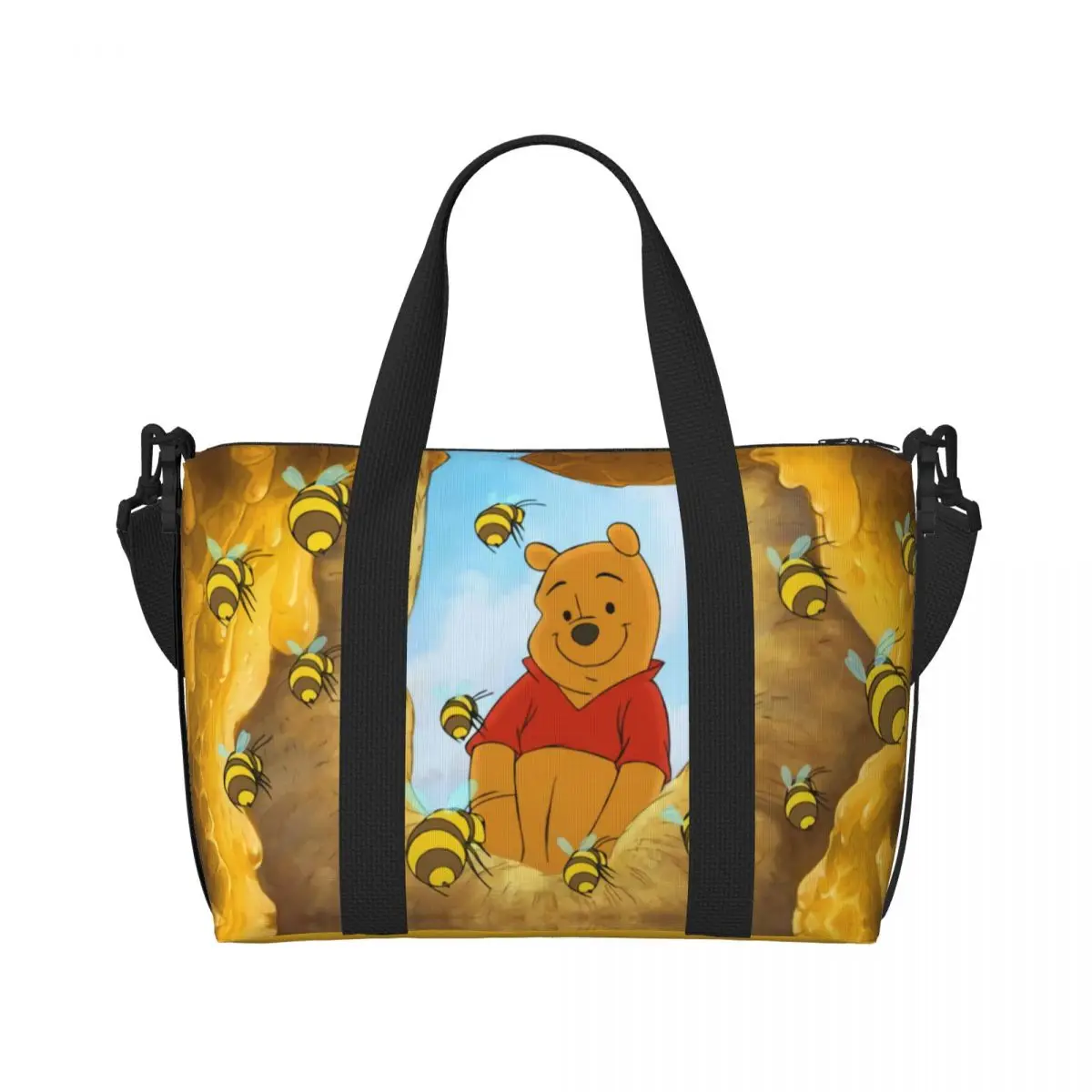 Custom Winnie Pooh Bear Anime Tote Bag Women Big Capacity Beach Gym Travel Bags