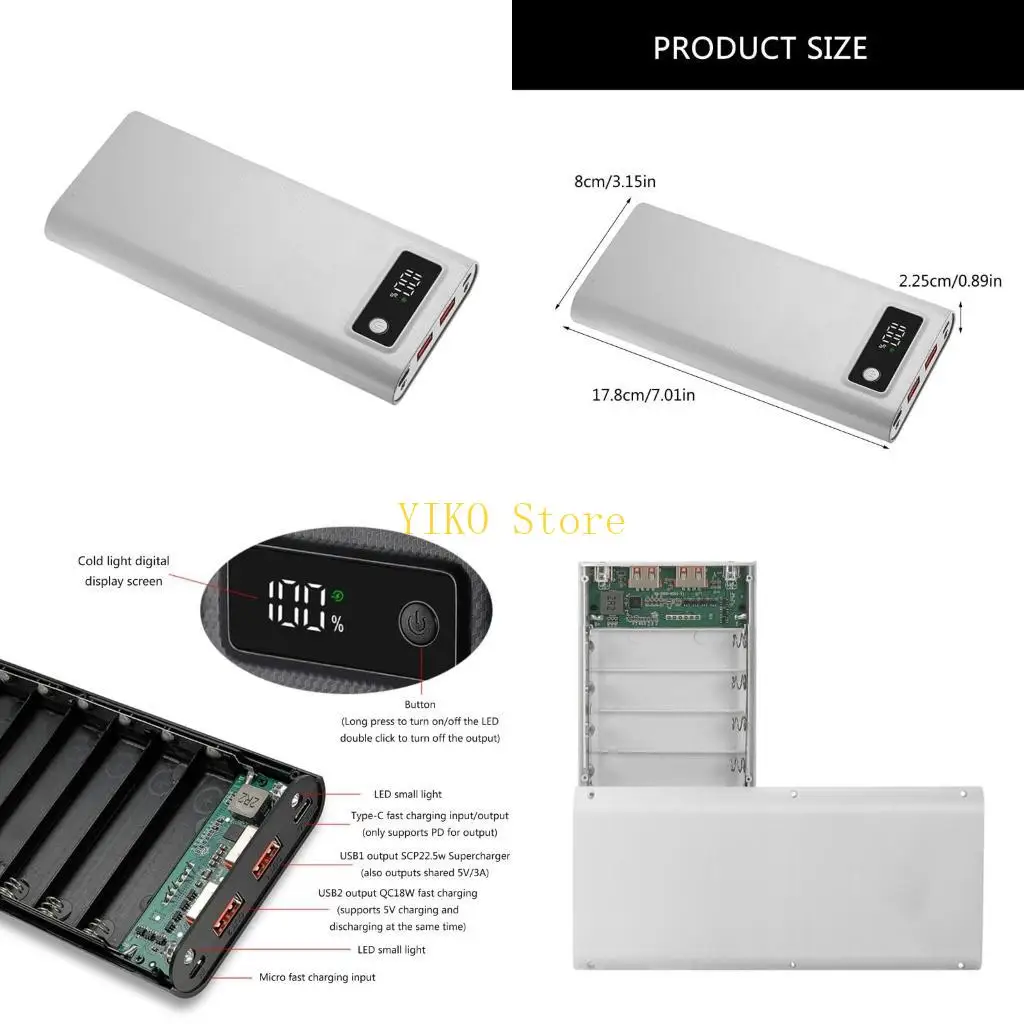 

K32C Чехол для аккумулятора 18650 DIY с ЖК-дисплеем, съемный внешний корпус зарядного устройства 8x18650 с технологией быстрой