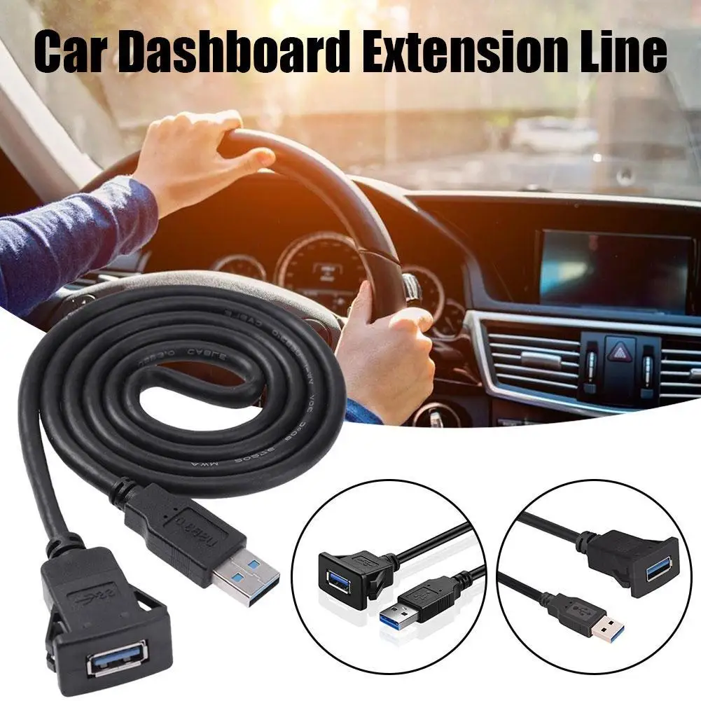 

1M Socket Cable USB 2.0 Auto Car SUV Flush Mount Male To Female Extension Cord Dashboard Panel Audio Line For Motorcycle