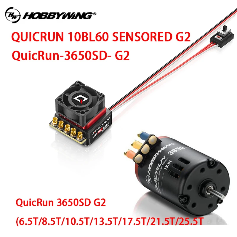 NEW Hobbywing QuicRun 3650SD G2 Induction Brushless Motor and QUICRUN 10BL60-SENSORED G2 for 1/10 RC Remote Control Racing Car