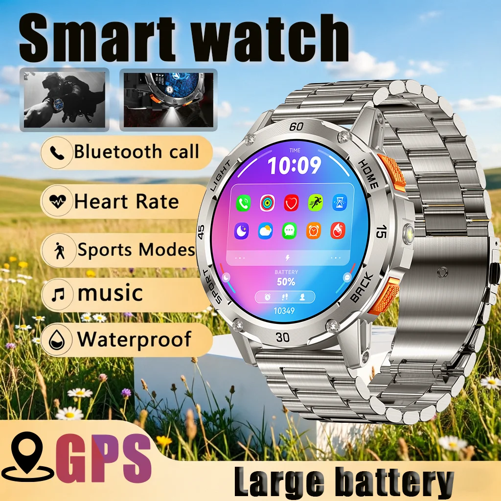 

2026 New Outdoor Sports Fitness Smart watch Bluetooth Call Waterproof LED Flashlight Health monitoring Large battery Sports Mode