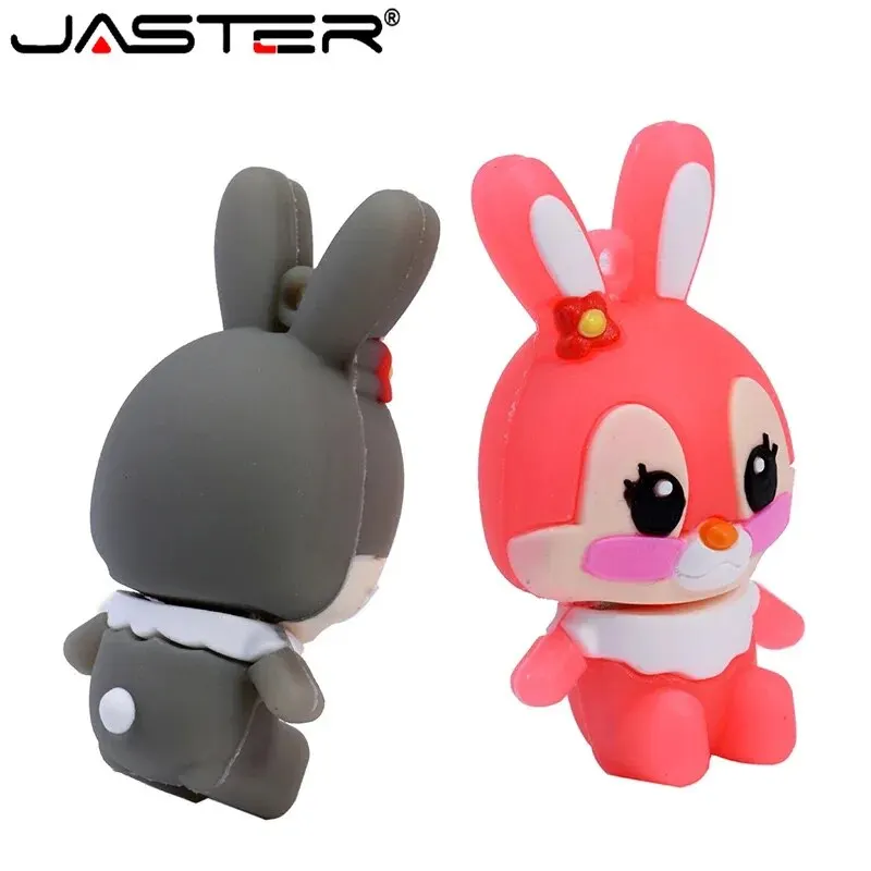 Lovely Rabbits USB Flash Drive 64GB Cartoon Pink Memory Stick 32GB Creative Gift Pen Drive 16GB Free Key Chain External Storage