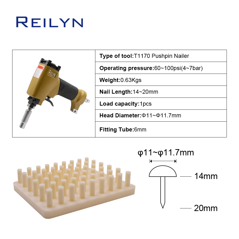 Reilyn T1170 Pushpin Nailer Pneumatic Nail Gun 11-11.7mm Air Tack Stapler Tacker For Making Sofa Furniture Decoration Handiwork