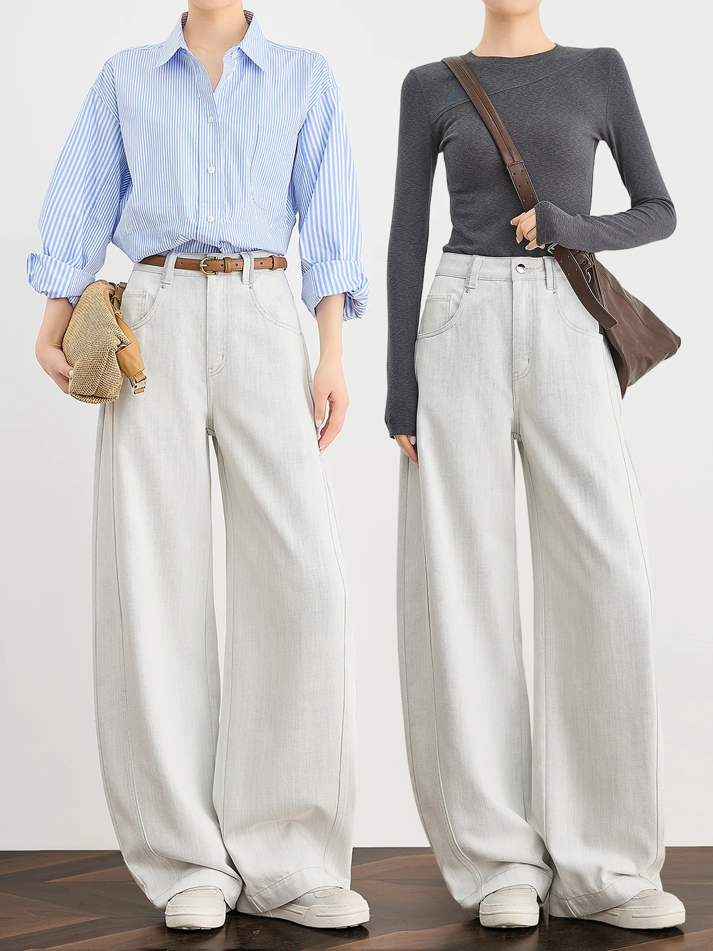 

High Waist Cotton Denim Pants Women's Spring Autumn High Texture Aged Wheat Color Wide Leg Jeans Commute Sle Casual Wear