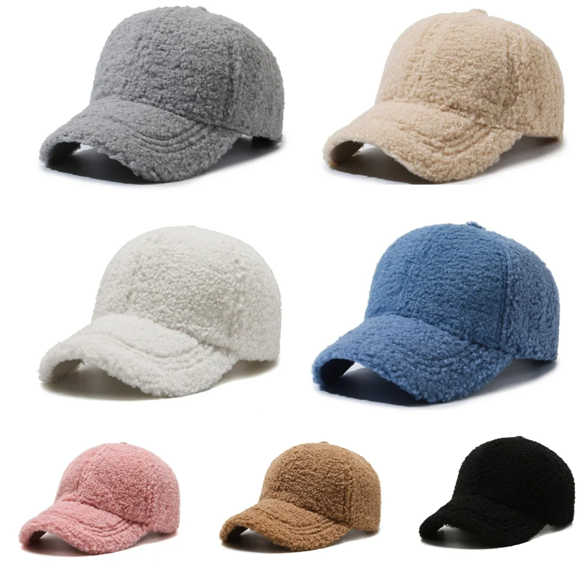 Artificial Lamb Wool Solid Baseball Cap Women Men Autumn Winter Hats Keep Warm Cap Plush Baseball Caps Outdoor Sunshade Dad Hat