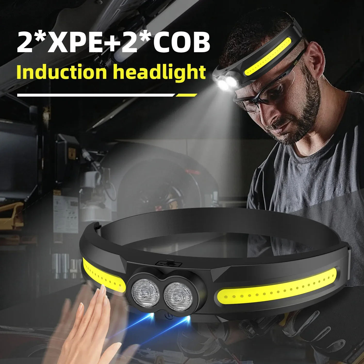 

Infrared Sensor 2*XPE 3W+2*COB 5W USB Rechargeable Sports Outdoor Fishing Maintenance Headlamp bike Headlight