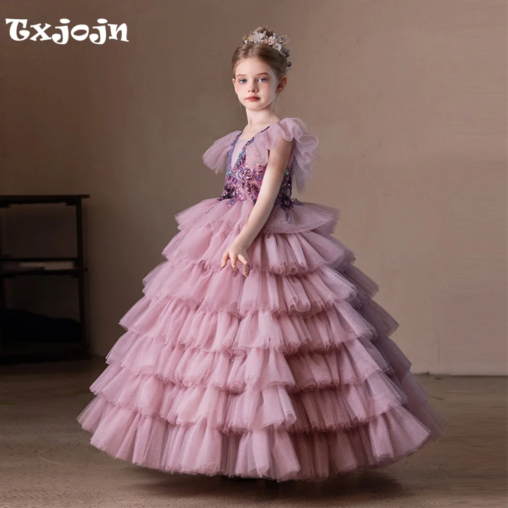 Layer Girl's Ball Gown Flower Girl Wedding Christmas Princess Dress Child Vestido Piano Performance Birthday Party Clothes 3-16Y
