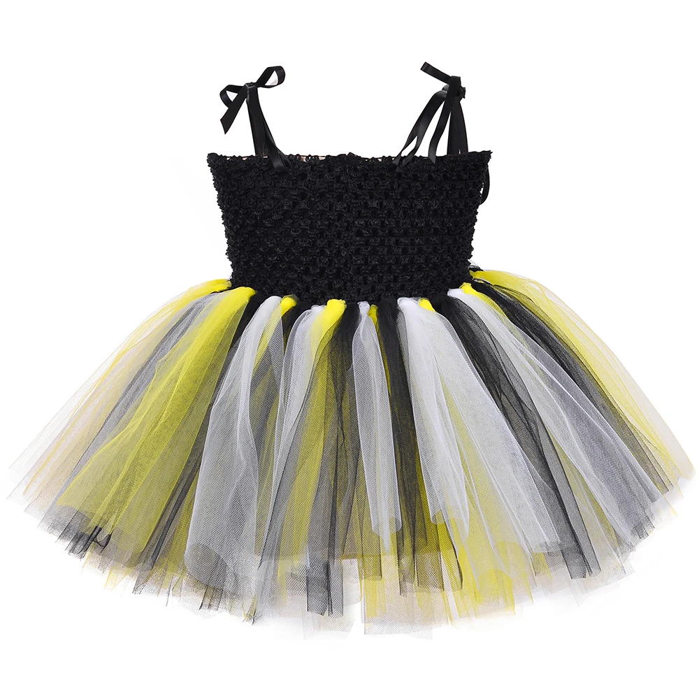 Little Queen Bee Tutu Dress Tulle Flowers Baby Girl Clothes Infant Toddler Princess Costume 1 Year Birthday Girl Dress Outfit