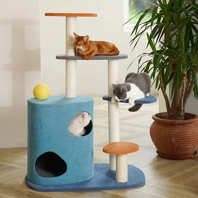 Hot Selling Geometric Cat Climbing Frame Wood-based Panel And Polyester Cat Tree House For Household