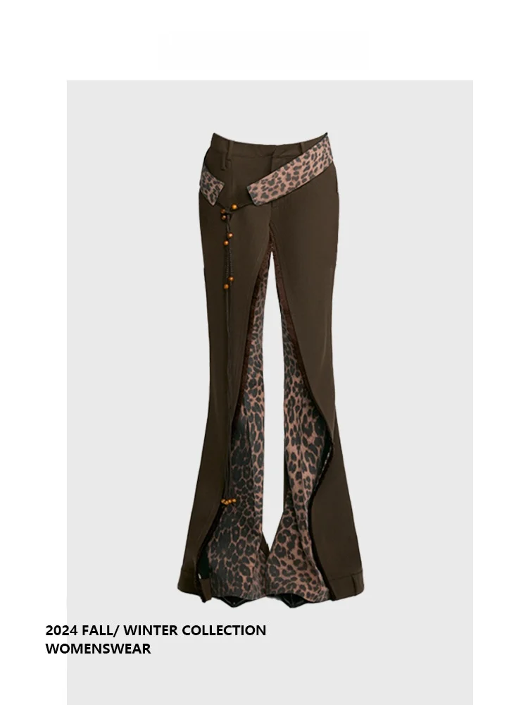 

Forever 21 Retro Fashionable Double Layered Leopard Print Tassel Suit Pants Women's plus Size Autumn Winter New Arrival