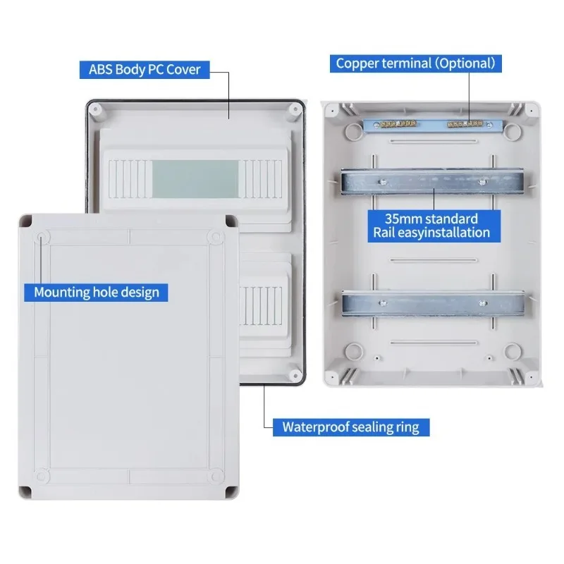 Scatola di distribuzione di giunzione MCB in plastica per energia elettrica a 2/3/5/8/12/15/18/24 vie, impermeabile, antipolvere, serie CE Ht IP65