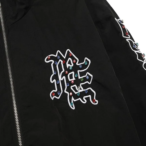 Mixed Emotion High Street Hip Hop Beaded Embroidered Letter Jacket - Men's and Women's Casual Loose Fit Zipper Coat view 6