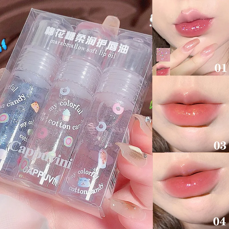 

Marshmallow Lip Gloss Clear Glass Lip Oil Hydrating Moisturizing High Shine Non Sticky for Daily Wear