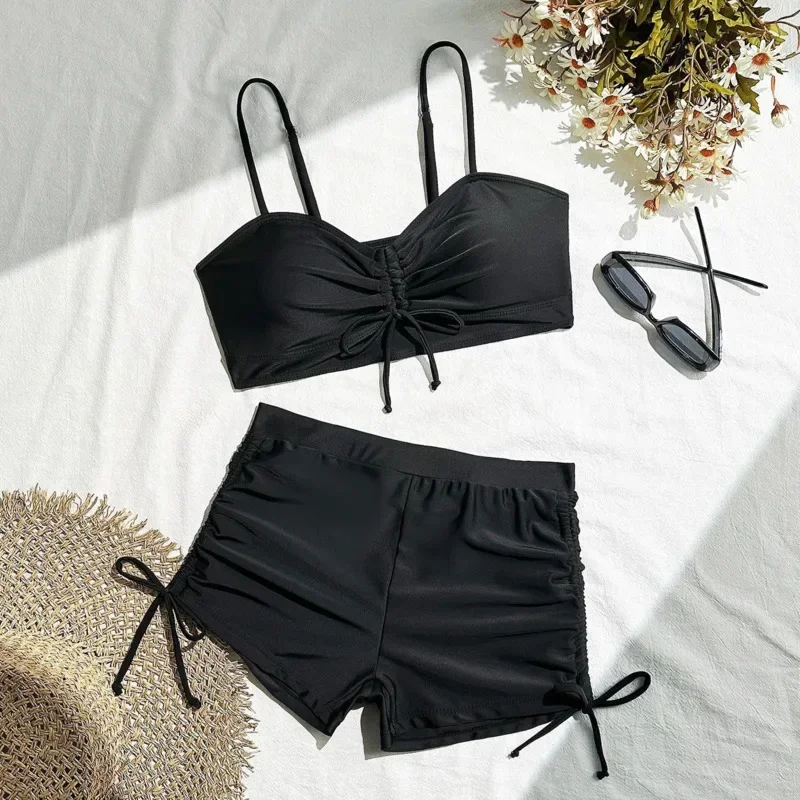 Summer Solid Swimsuits Tankini Sets Female Swimwear Push Up For Beach Wear Two-Piece Bathing Suits Pool Women's Swimming Suit