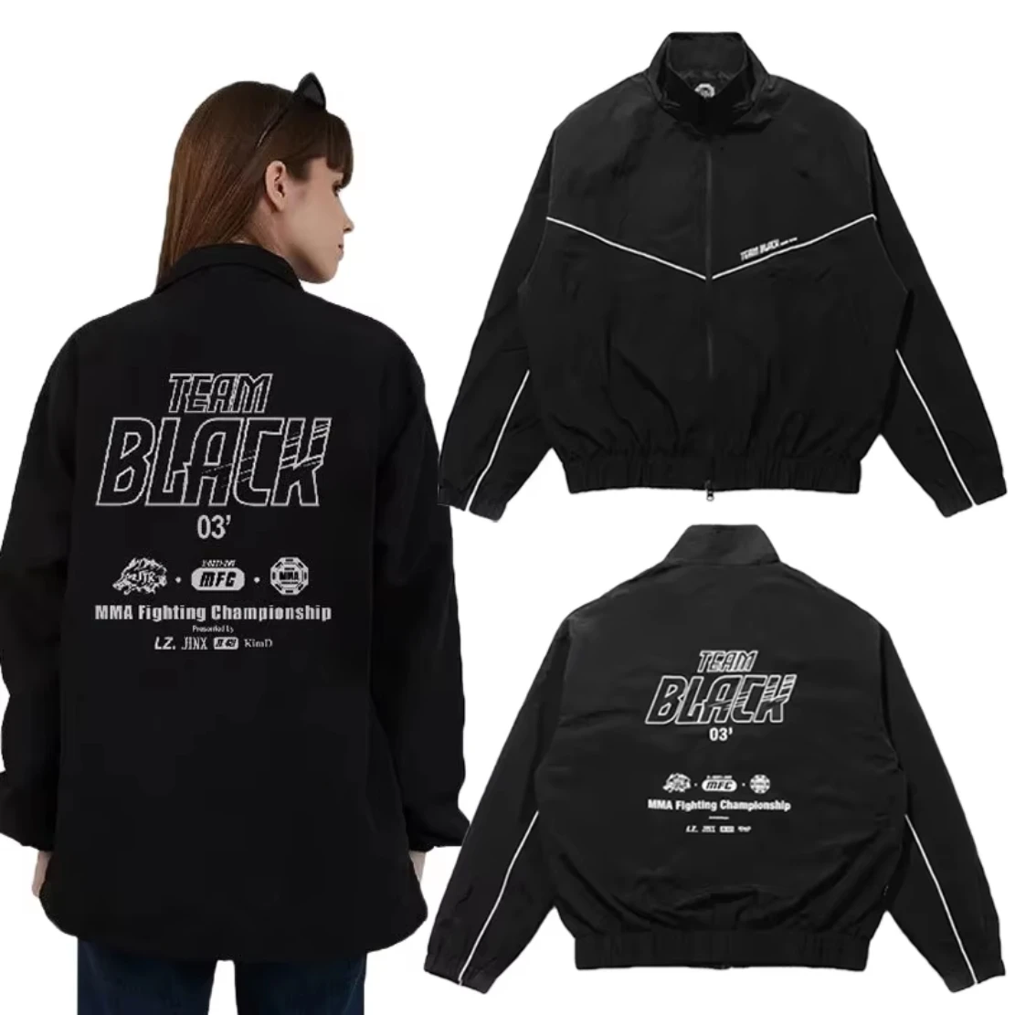 Unisex Black Zipper Jacket, Jinx Manhwa Team Black Jaekyung Cosplay Coat MMA Fight Championship Casual Costume
