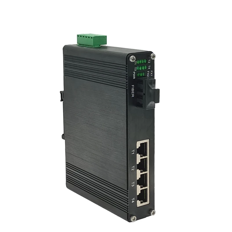 محول إيثرنت صناعي ذو 4 منافذ 10/100/1000BASE-T + 1 منفذ 1000BASE-FX يدعم التركيب على الحائط ومحول شبكة الألياف البصرية DIN-Rail