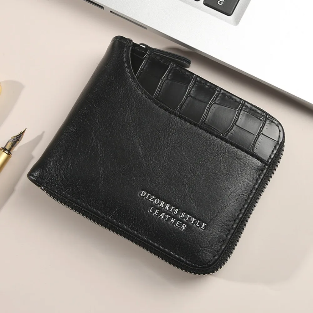 Nouveau portefeuille en cuir PU pour hommes, fermeture éclair avec poche pour pièces de monnaie, sac d'argent de luxe, porte-cartes, cadeaux masculins