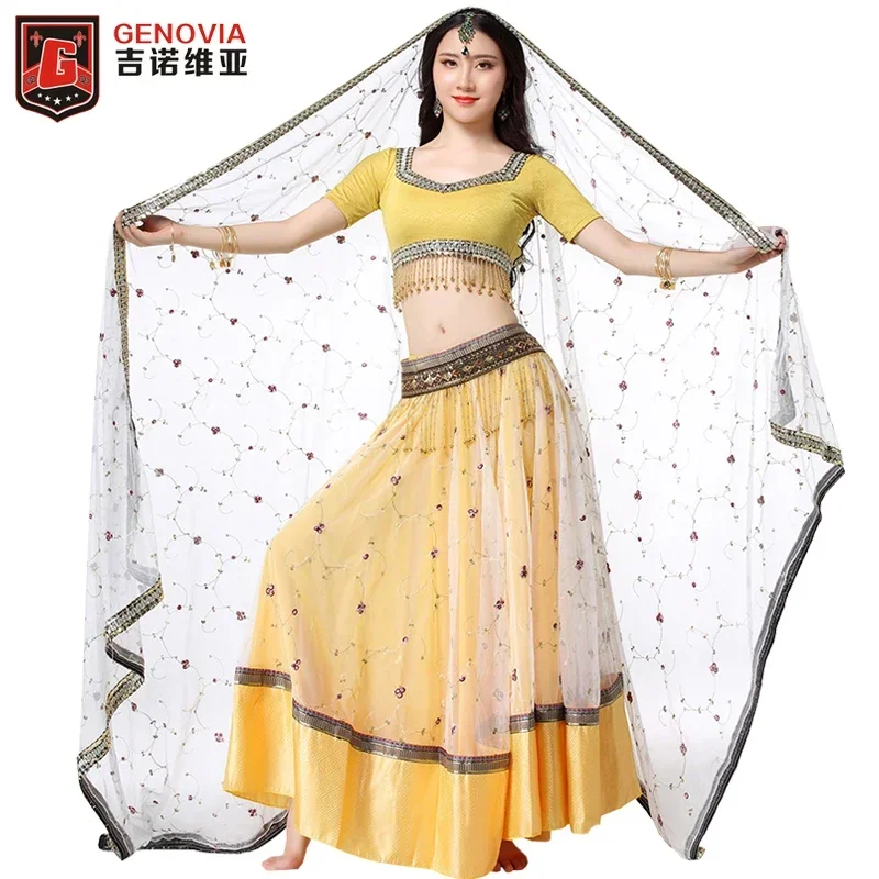 Professional Carnival Bollywood Belly Dance Costume Outfit Set 4 PCS Bra Belt Skirt Sari Belly Dancing Women Indian Dance