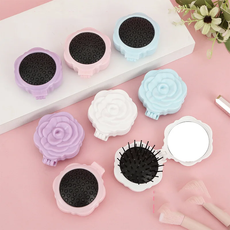 Compact Mirror Comb Scratch-Resistant 2-In-1 Mirror Comb Rose Cushion Comb Exquisite For Commuting Class Daily Makeup Touch-Ups