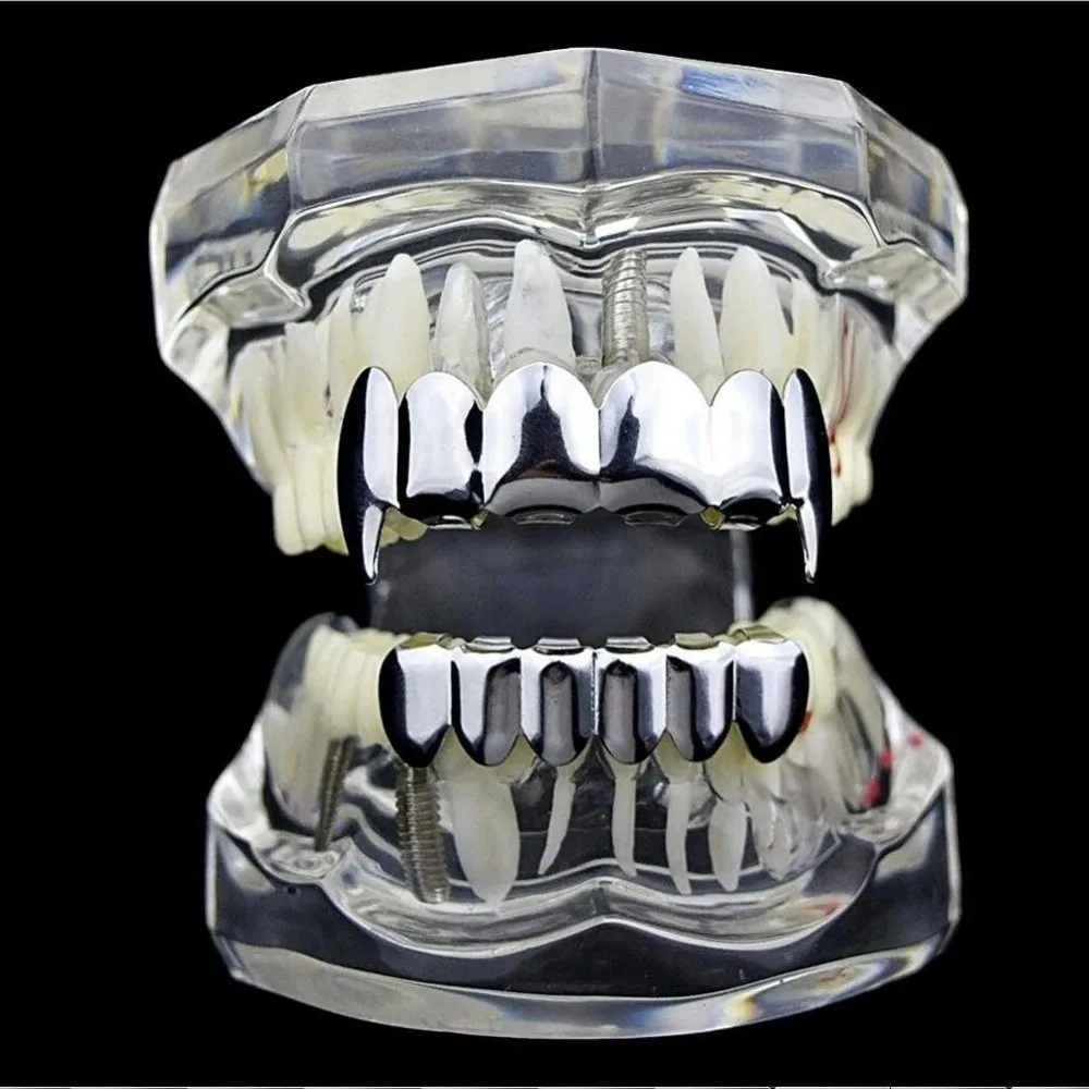 New Top Bottom Set Teeth Grillz Comfortable Shiny Glossy Dental Grills Unique Durable Halloween Tooth Hip Hop Style