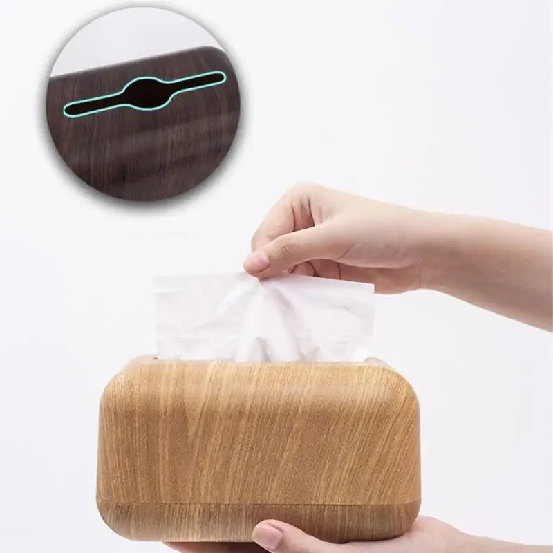 Tissue Box Napkin Storage Holder Wooden Cover ABS Toilet Paper Case Container Simple Stylish Home Car Desktop Organizer