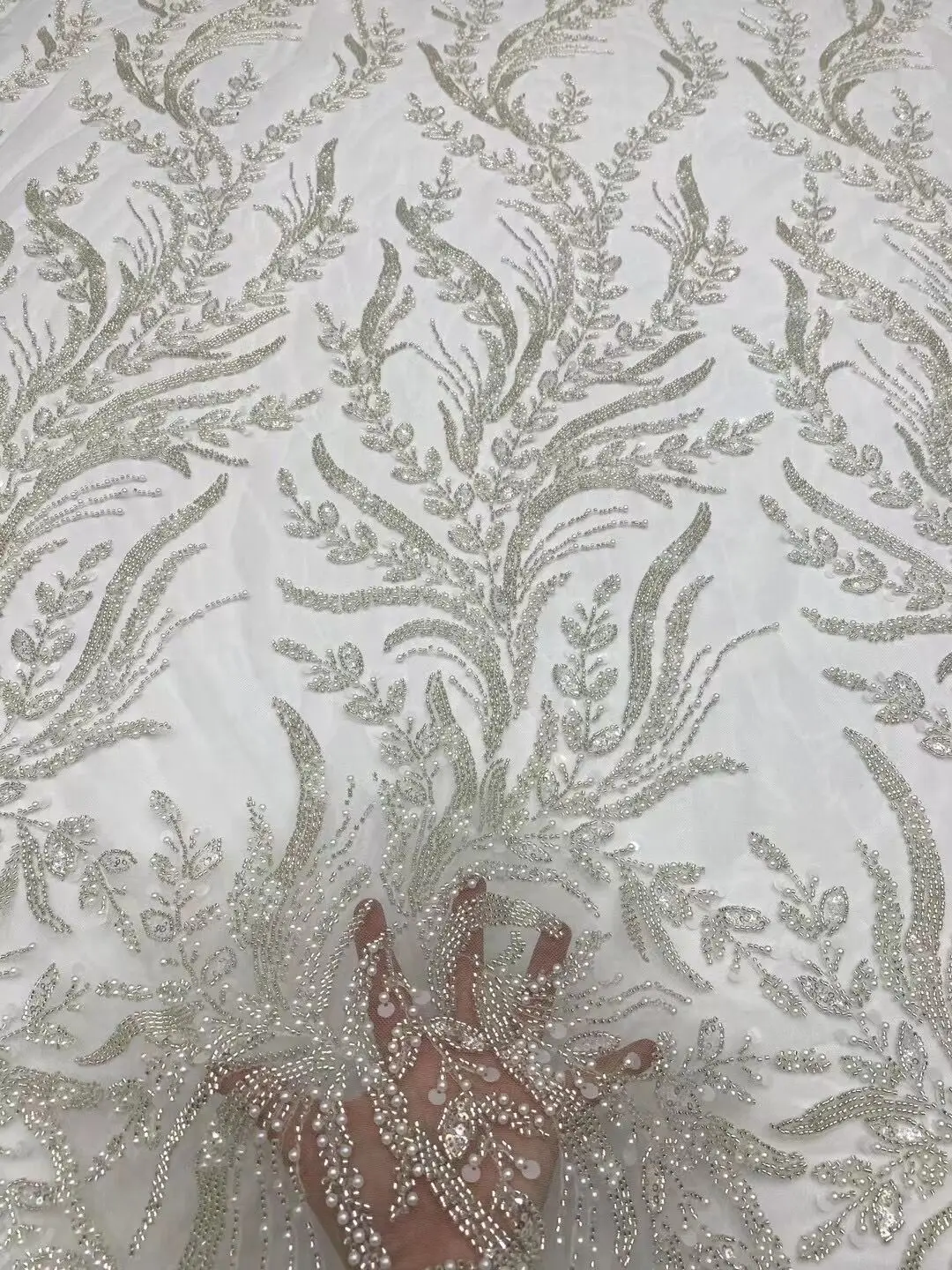 

French Tulle beads Lace Fabric L-1302958 High Qulity African Nigerian Mesh Net Lace Fabric With Sequins For Wedding Party Dress