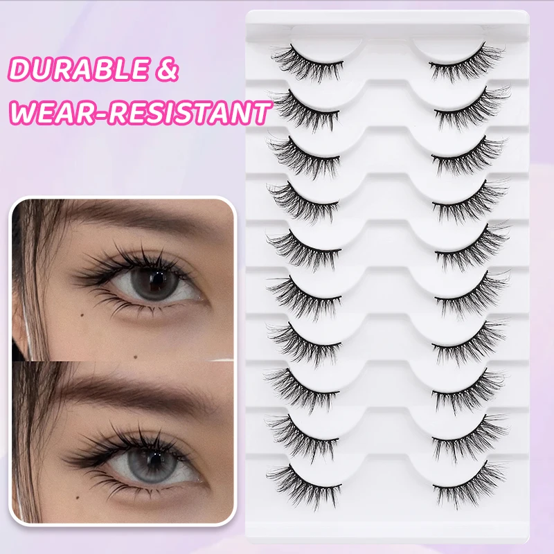 DINGSEN 10 Paar Natürliche Wimpern Halblange Katzenaugen-Wimpern 3D Kunstnerz Flauschige Wimpern Flügelige Falsche Wimpern – Detail 1