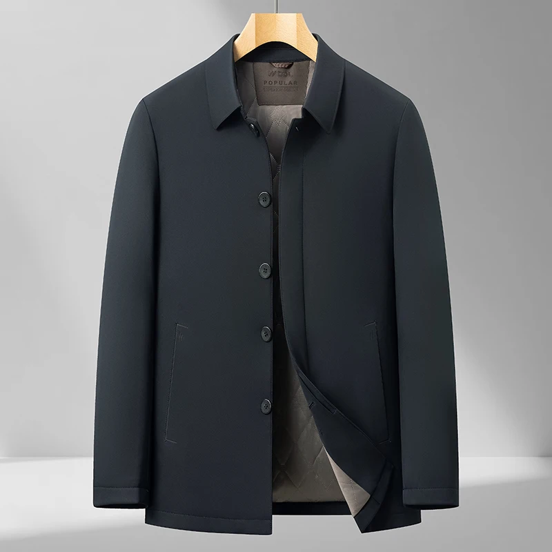 Effortless Men Executive-Style Padded Coat Filled with Polyester Wool Blend Quilted Jackets Winter Thermal Thick Outerwear Navy