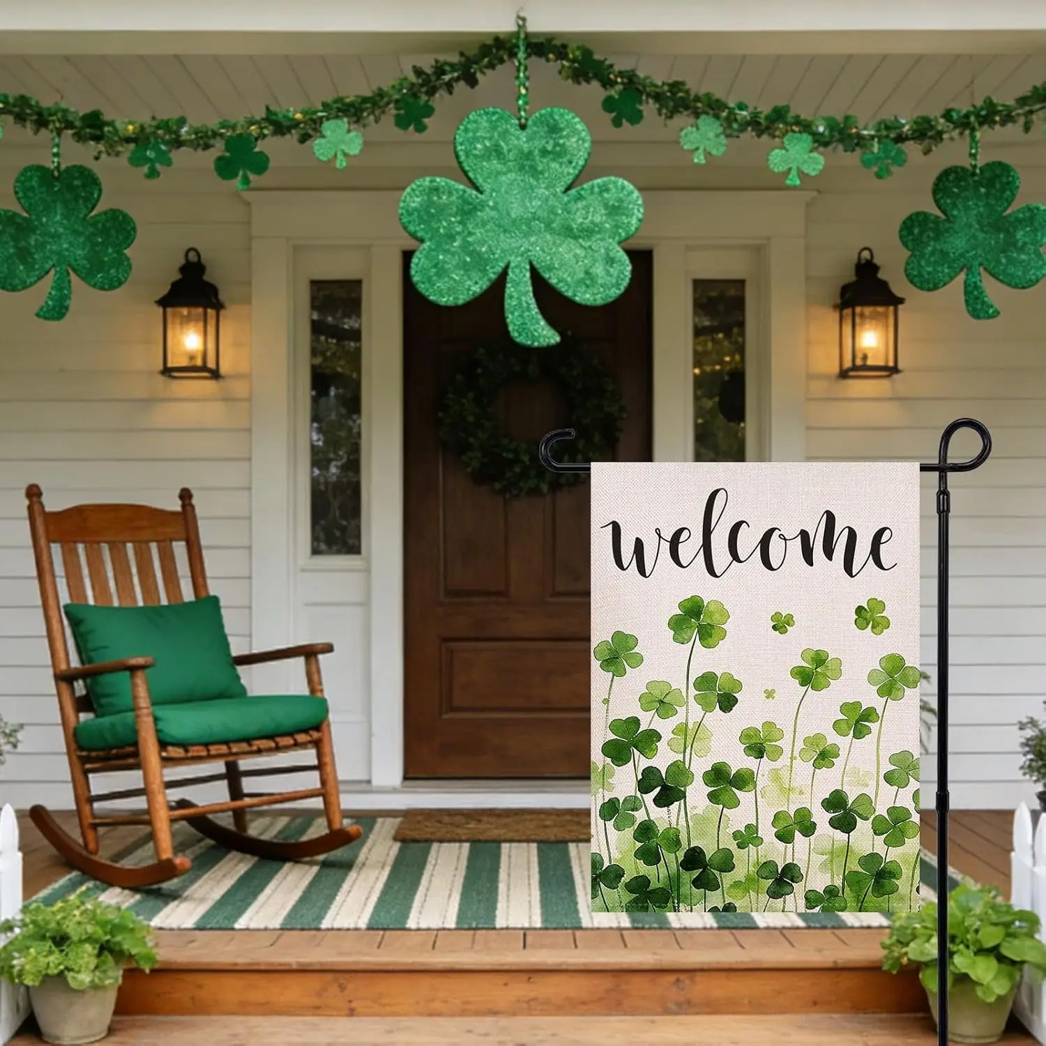 Watercolor Clover St Patricks Day Garden Flag 12.5x18 Inch Double Sided, Shamrock Welcome Yard Outdoor Flag WWP zzo