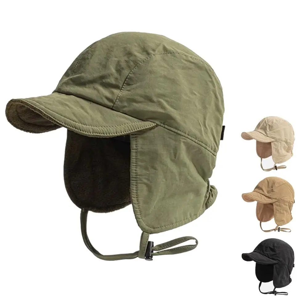 

Japanese Retro Bomber Hat Windproof Solid Color Velvet Pilot Hat Ear Protection Winter Cap Skiing