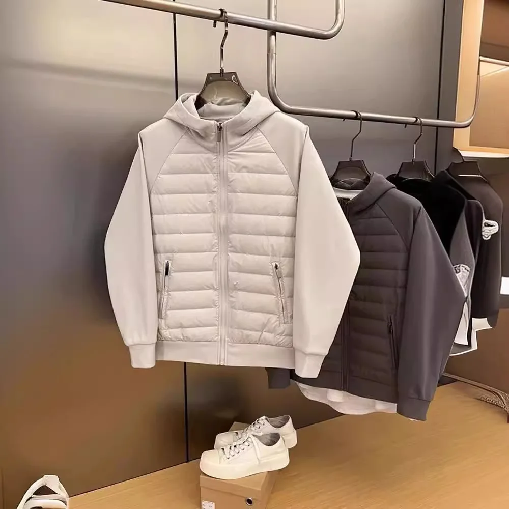 Winter New Men's Lightweight Casual Hooded Jacket Versatile Splicing Couple's Windproof and Cold Proof Cotton Jacket