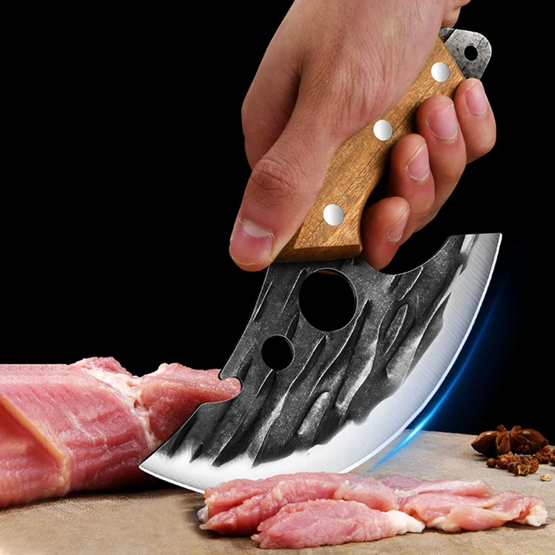 Coltello da macellaio mannaia per carne in acciaio inossidabile con manico in legno coltello da disossare per Barbecue da pesca all\'aperto per uso