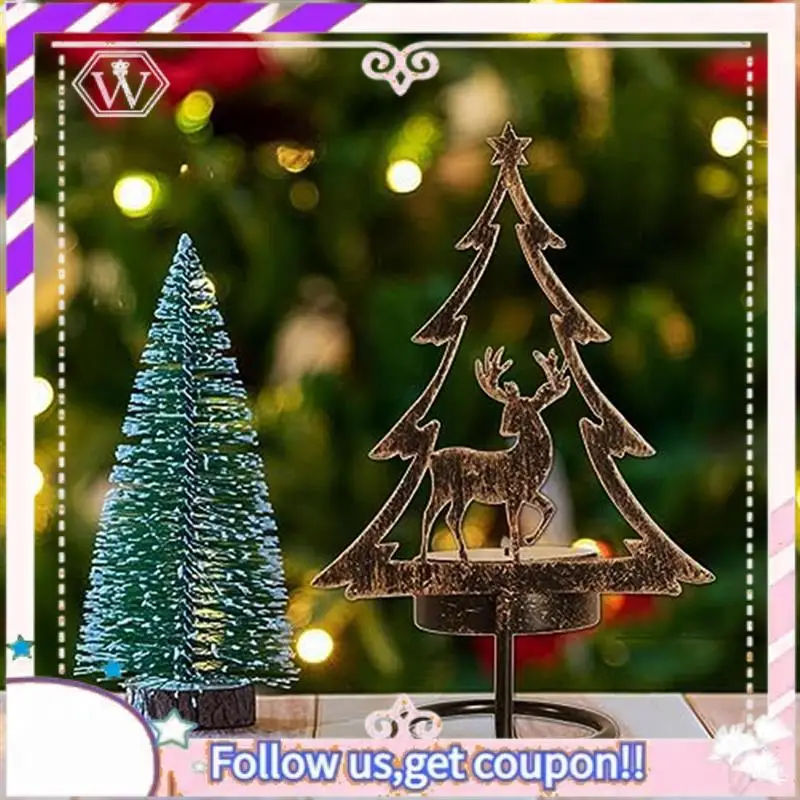 Y74A-حامل شموع معدني عيد الميلاد ماتيل الجدول محور الرنة شجرة عيد الميلاد سانتا كلو عشاء الشاي حامل مصباح سهل إنستا #3