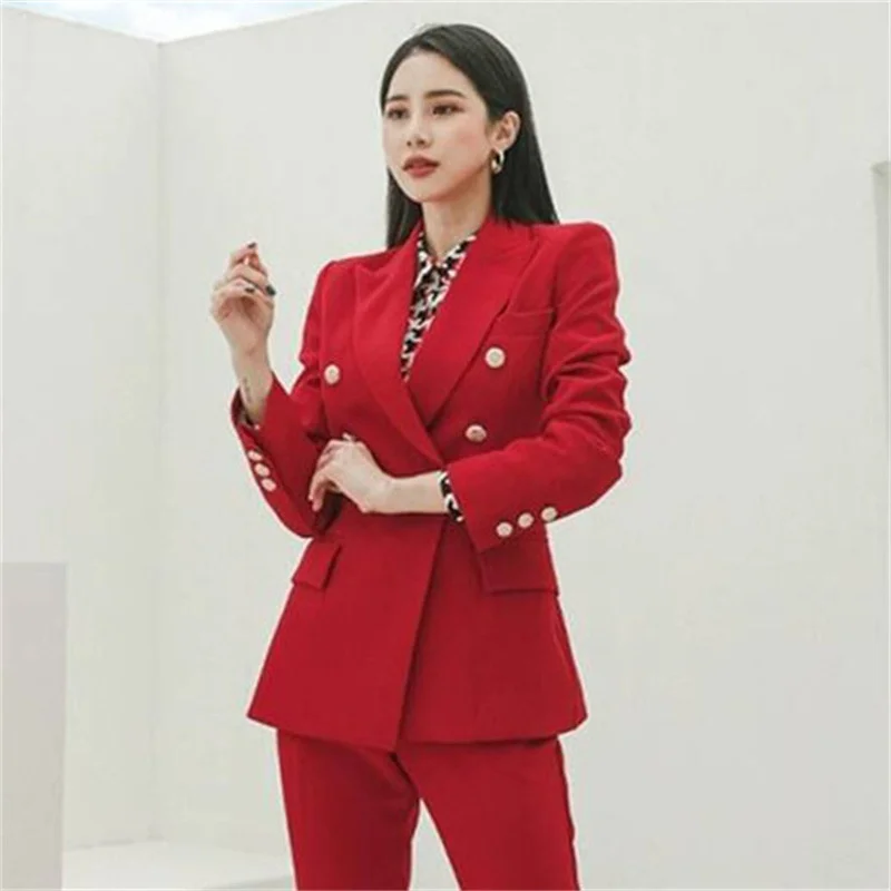 

Modern Style Red Suit Jacket Women's Short Outerwear Set High-End Design Spring Collection Thick Polyester Fabric
