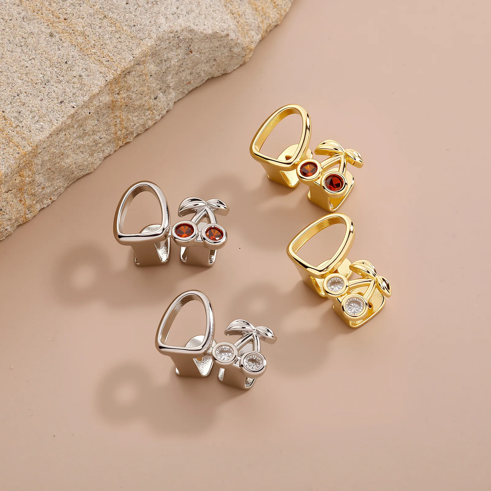 Trendy Cherry Hollow Teeth Caps Cubic Zirconia Hip Hop Grillz Gold Silver Removable Tooth Jewelry Men Women Wholesale