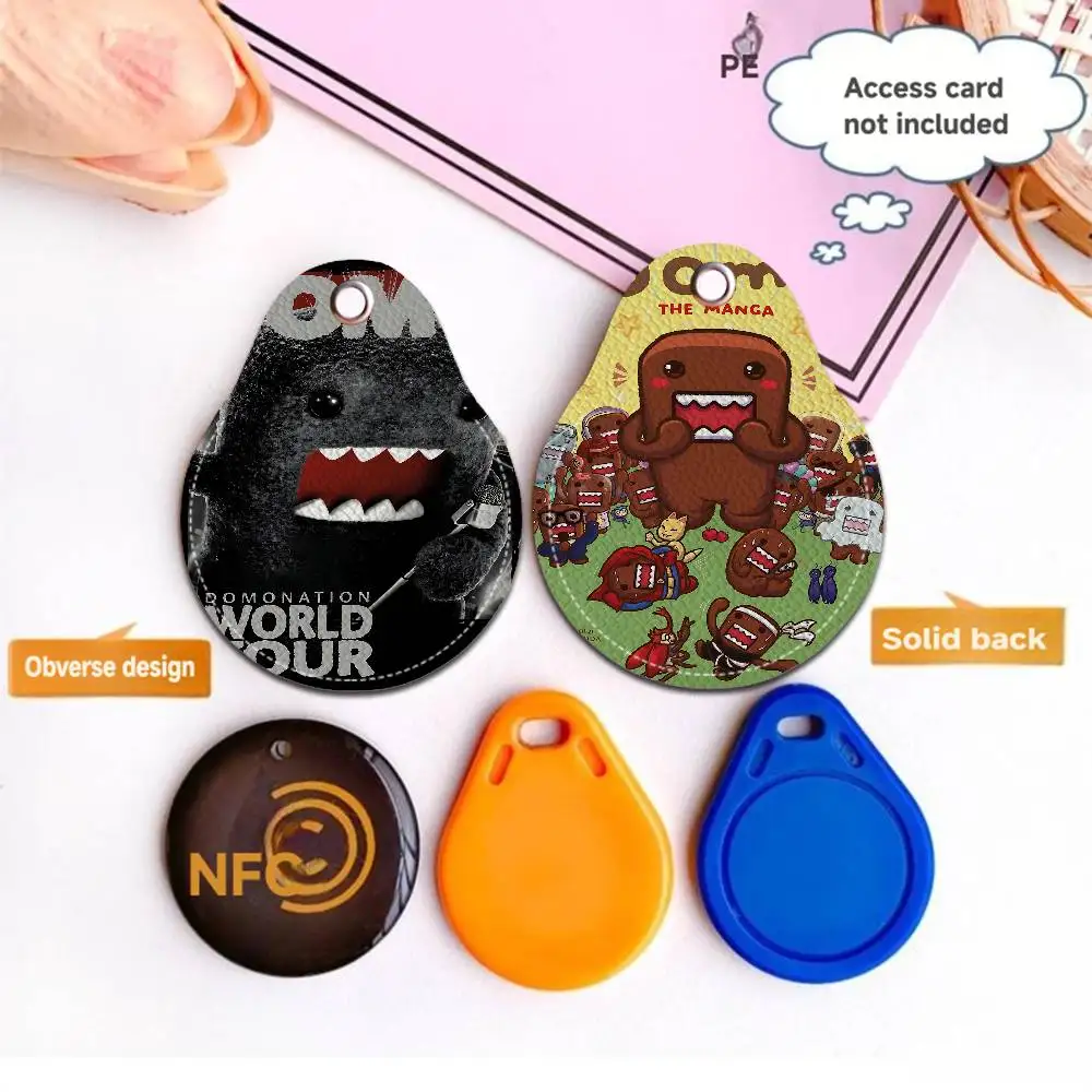 Cute Domo-Kun Keychain Access Card Bag Key Tag Ring Leather Card Holder Keychain Key Ring Door Lock Access Tags