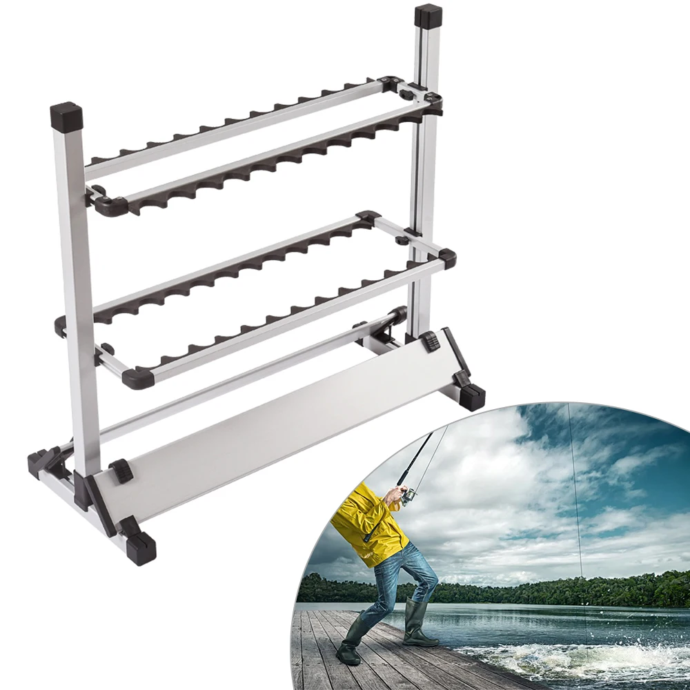 Universal Angelrute Halter Aluminium Legierung Organizer Stand Lagerung 24 Rute Fisch Rute Rack Aufbewahrung Werkzeug