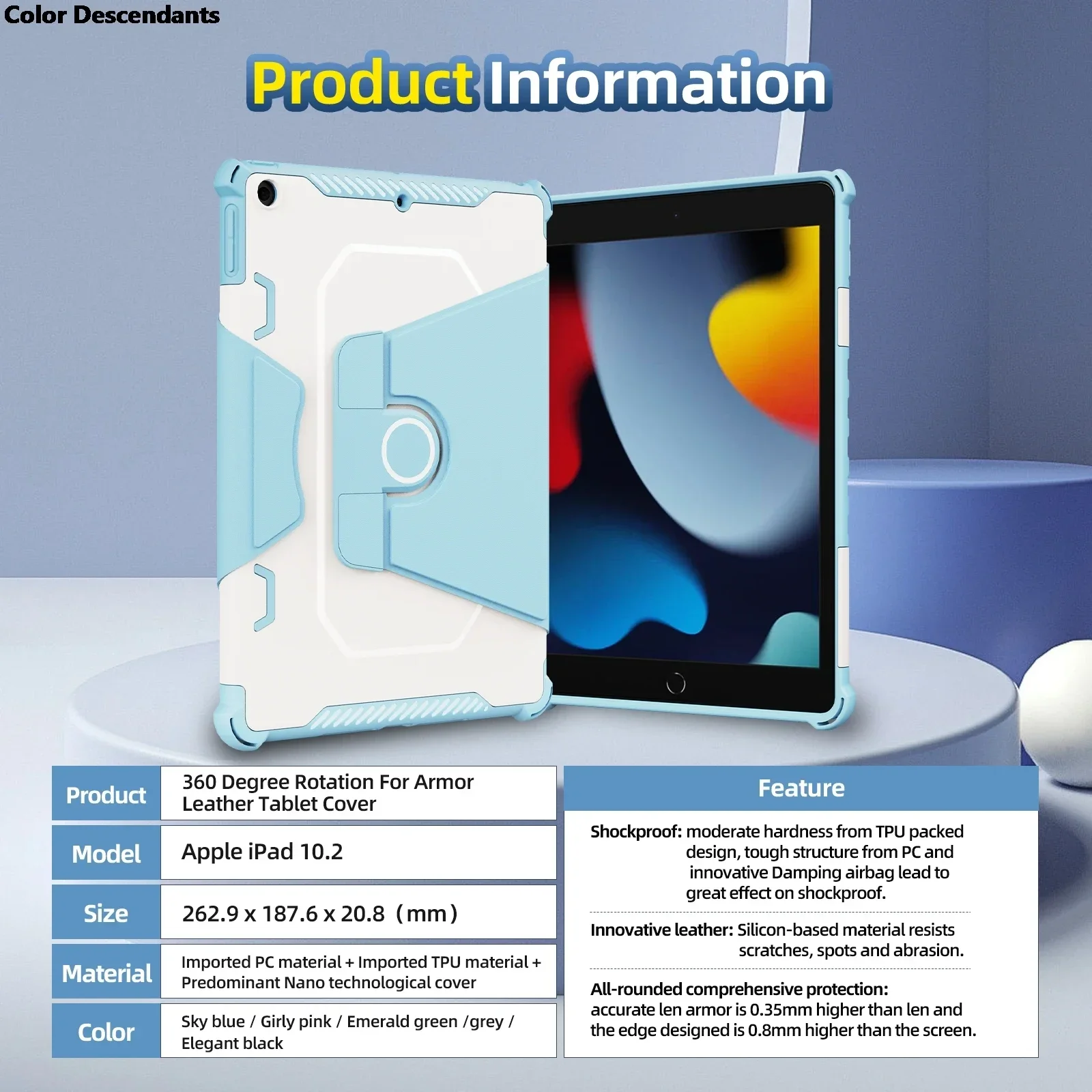 360 Degree Rotation For Armor Leather Tablet Cover For Apple iPad 10.2