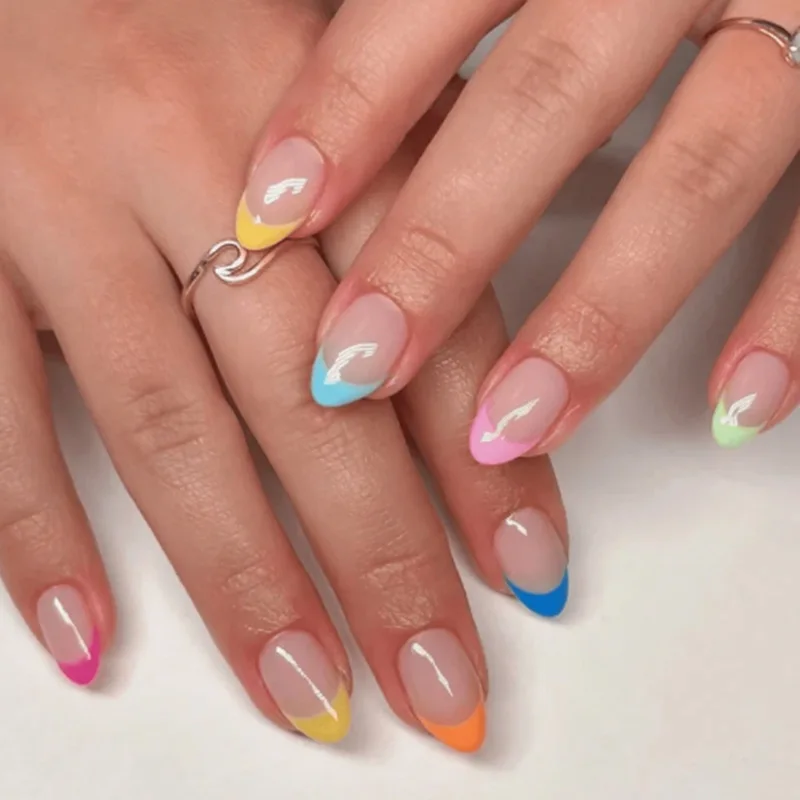 24pcs Pink Flower Almond Press on Nails Kawaii False Nails Wearable Stick-on Nails Fake Nail Uñas Postizas Накладные Ногти 네일팁 image 3