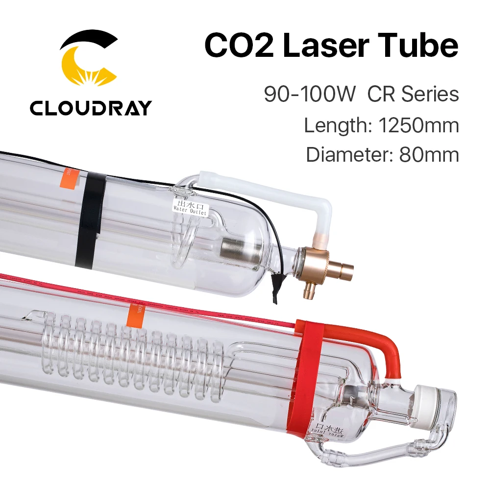 Lampa laserowa CO2 Cloudray 90W CR90, długość 1250mm, średnica 55mm/80mm, ulepszona metalowa głowica, szklana rura do lasera CO2. — zdjęcie 3