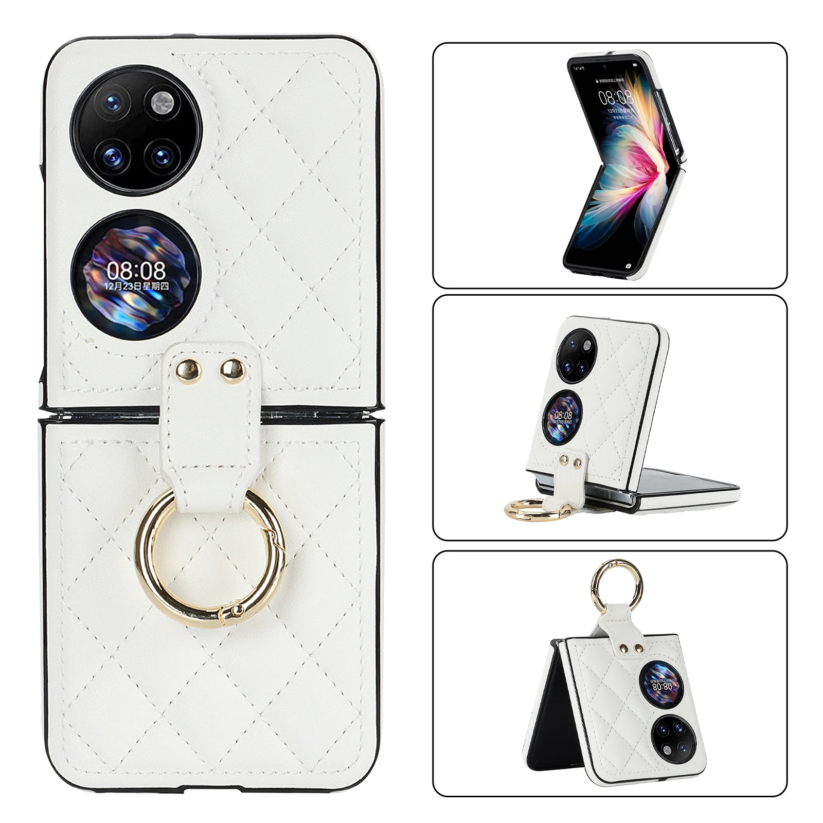 For Huawei p50 Pocket For Huawei Pocket 2 Luxury Soft PU Leather Hybrid Hard PC Shell Protective Phone Case with Ring Holder