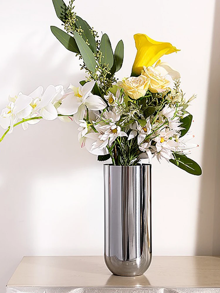 Nordic Modern Sliver Vase Metal Stainless Steel Dried Flowers Luxury Stand for Flowers Home Design Living Room Decoration Gift