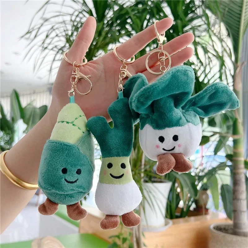 Vegetable Stuffed Plush Doll Pendant Cute Scallion Ginger Garlic Plant Plush Doll Keychain Kids Gifts Cute Bag Pendant 1Pcs